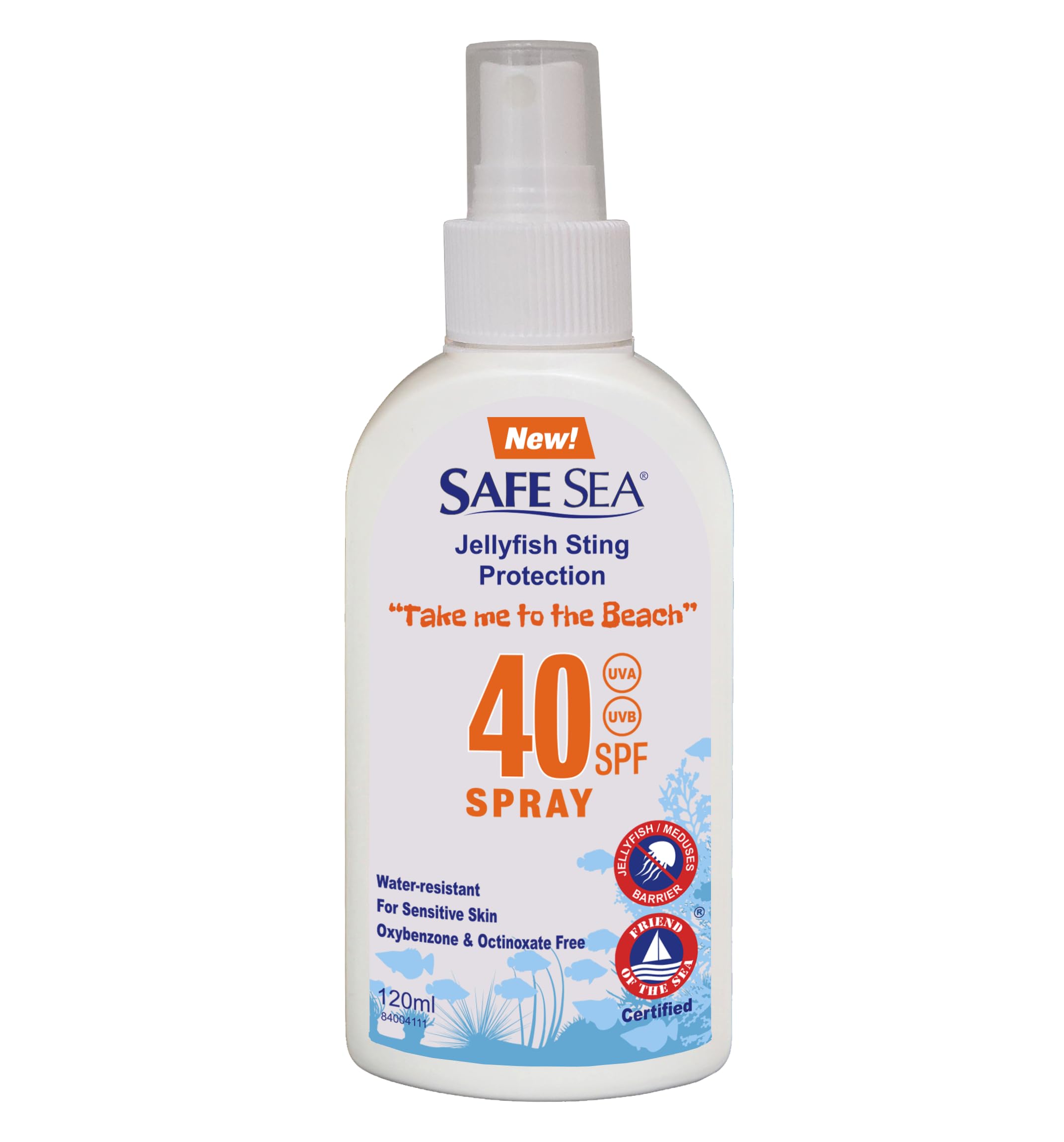 Safe Sea jellyfish sting-protection sunscreen bottle shields skin at the beach