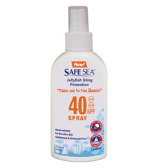 Safe Sea jellyfish sting-protection sunscreen bottle shields skin at the beach