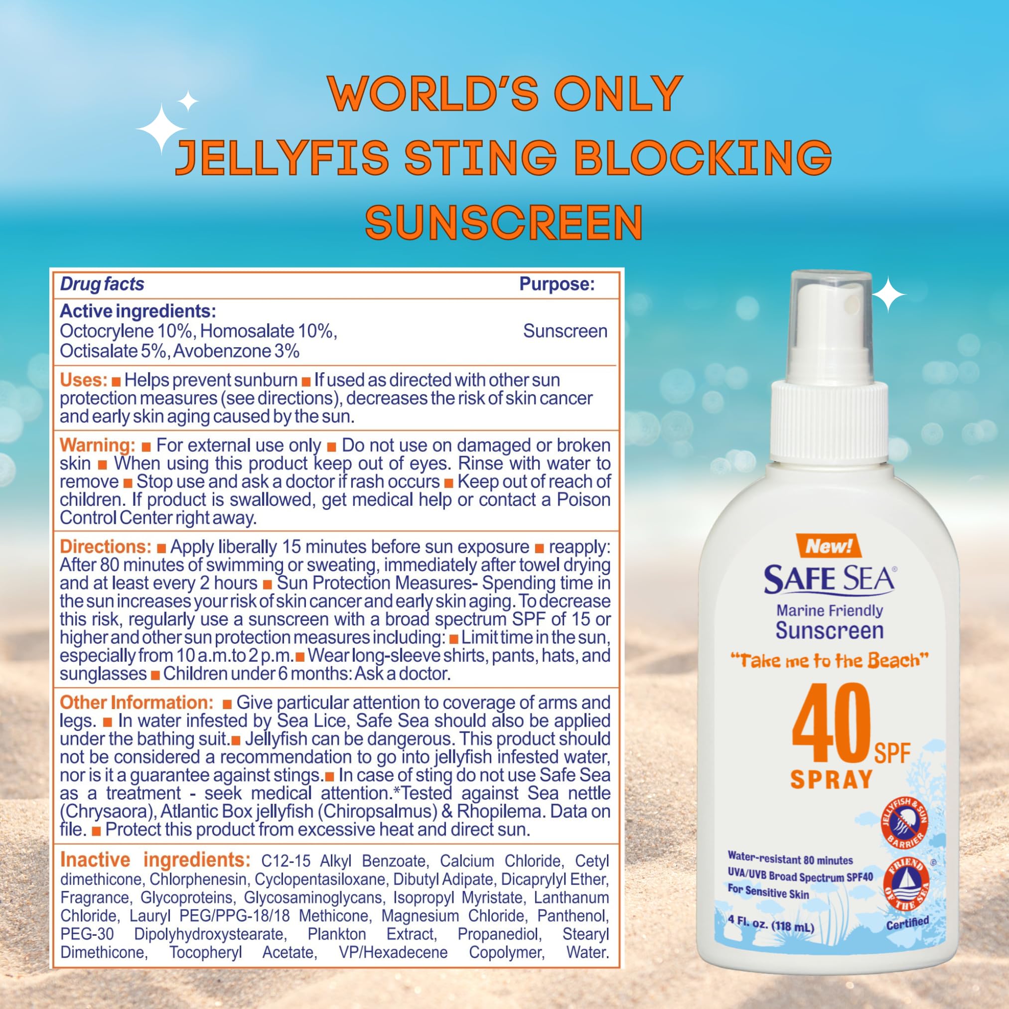 Safe Sea waterproof sunscreen spray provides long-lasting sun protection