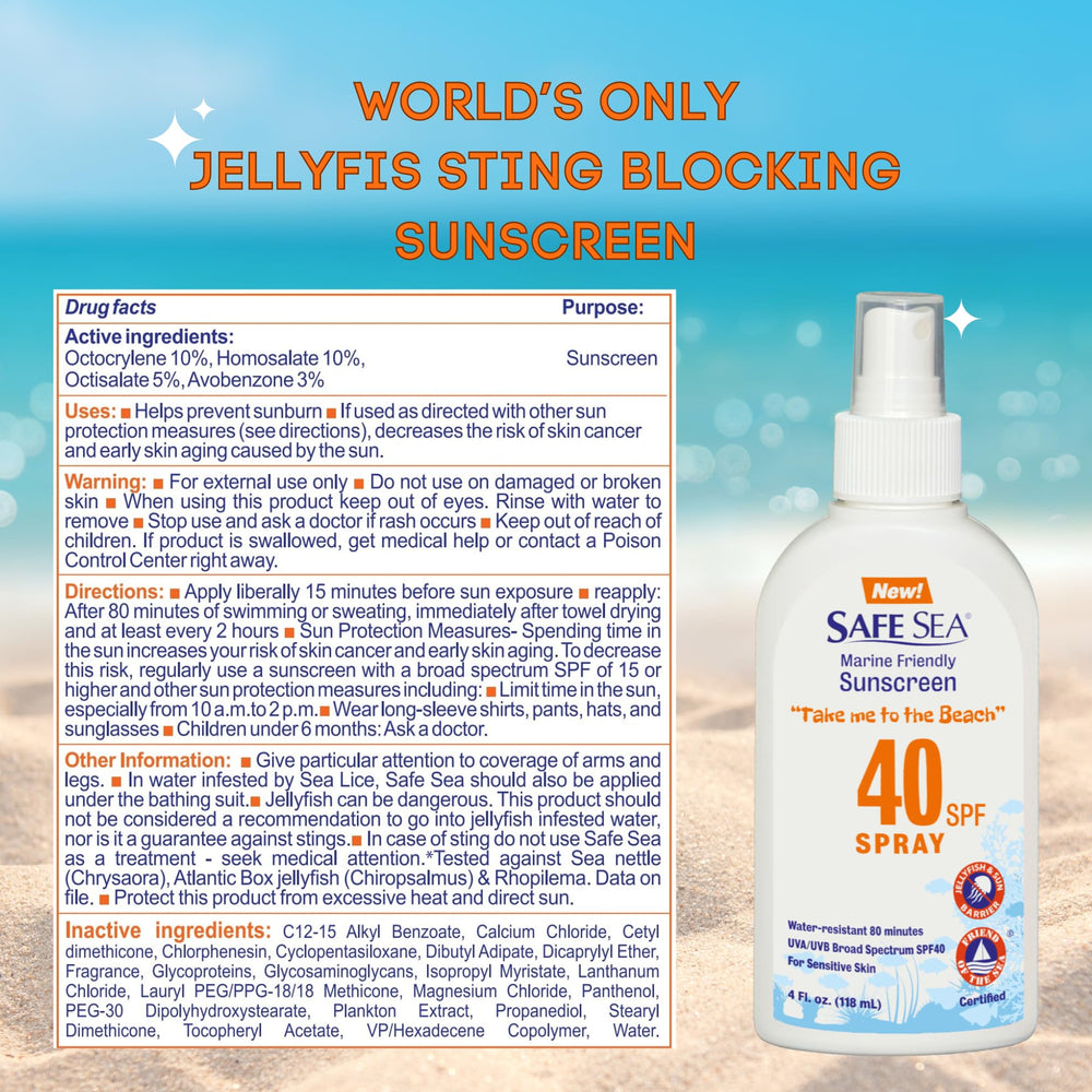 Safe Sea waterproof sunscreen spray provides long-lasting sun protection