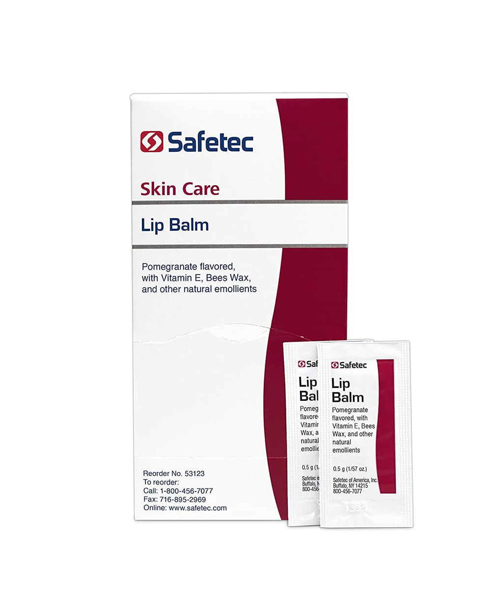 Safetec Lip Balm Pomegranate Label Closeup highlights clear labeling
