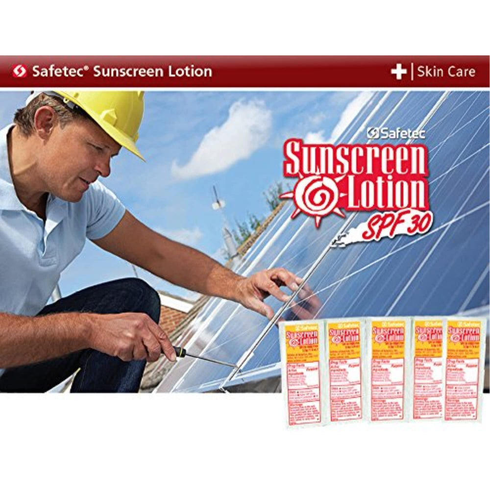 Safetec sunscreen packets during application for convenient on-the-go use