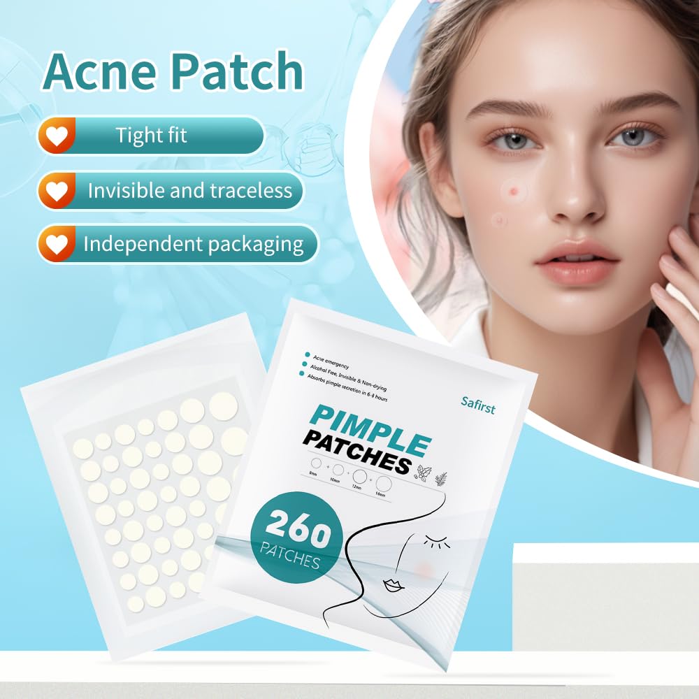 Safirst patches with multiple sizes 8–14 mm enable targeted pimple coverage