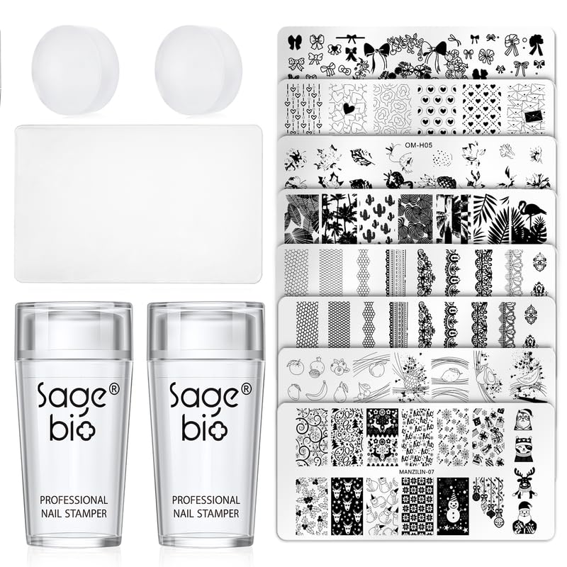 SAGEBIO nail art stamper clear silicone tip for precise design transfer.