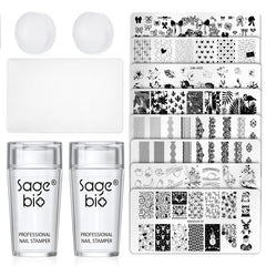 SAGEBIO nail art stamper clear silicone tip for precise design transfer.