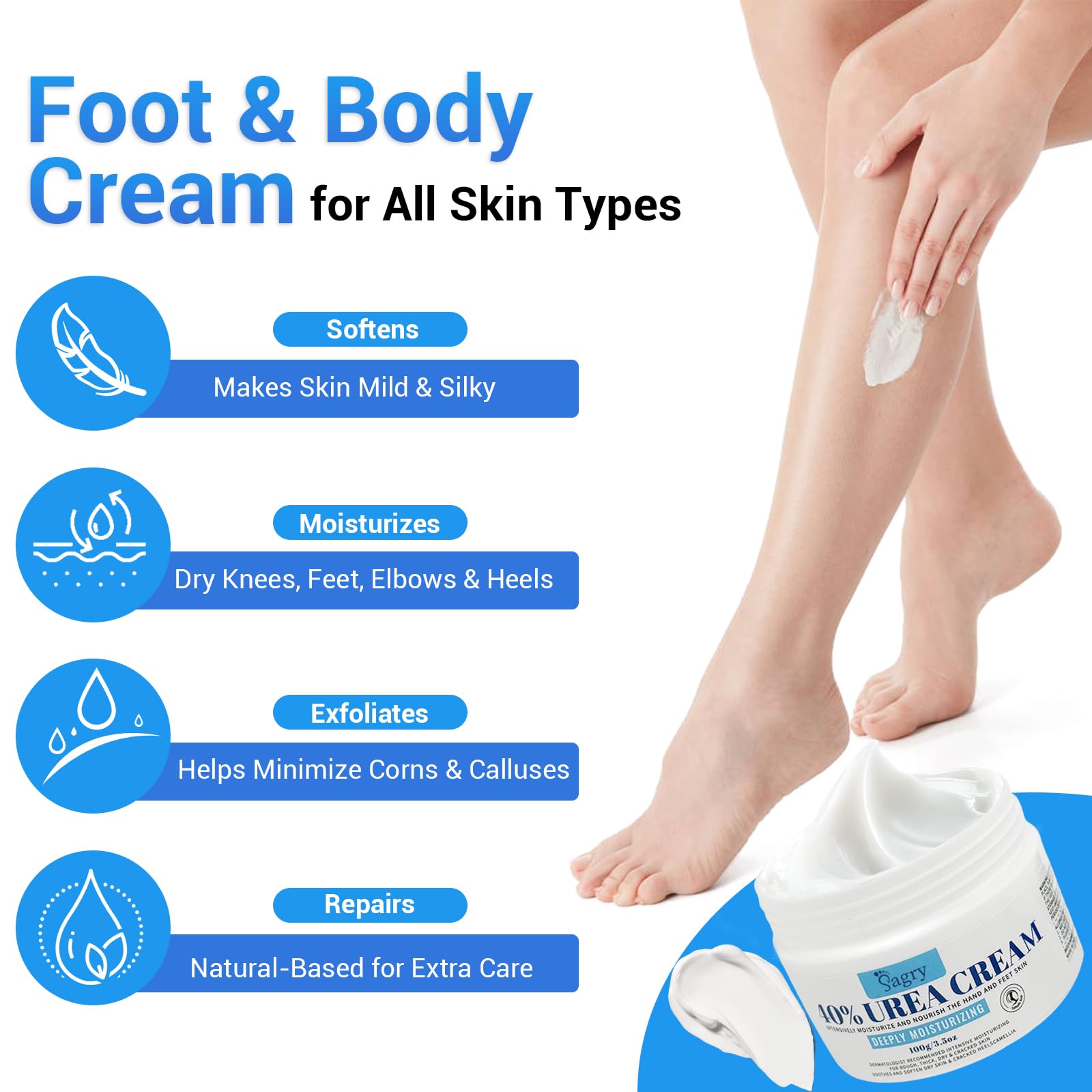 Sagry Urea 40% ingredients with aloe vera and jojoba oil.