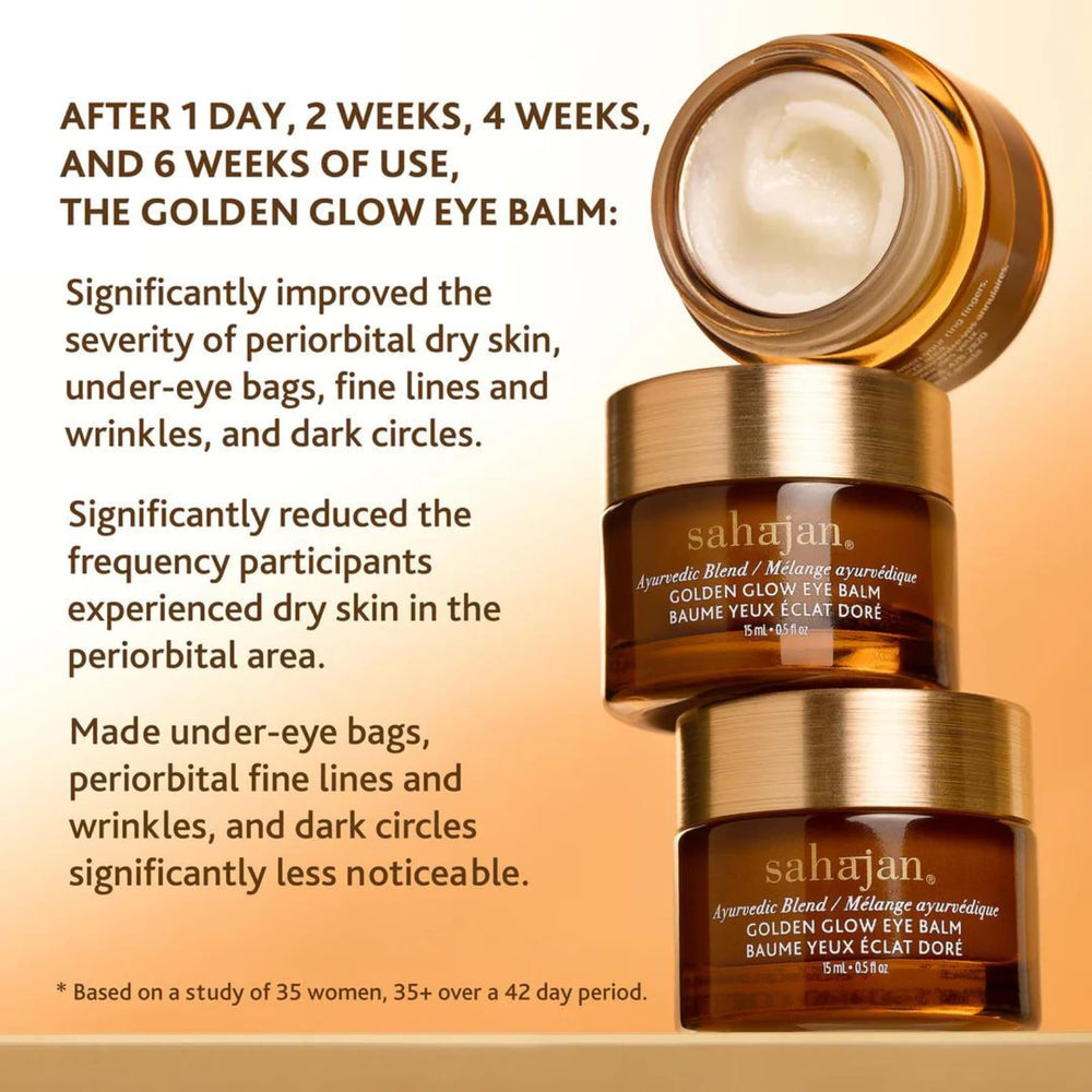 Close-up of Sahajan Golden Glow Eye Balm tube ready for application and hydration