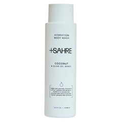 Sahre natural body wash coconut foam close-up showcases gentle lather for dry to normal skin