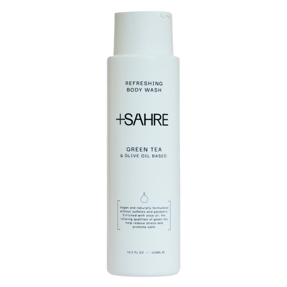 Sahre Natural Body Wash green tea lather emphasizing refreshing cleanse and antioxidant support