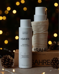 Sahre Natural Body Wash olive oil bottle highlights antioxidant protection for daily cleansing