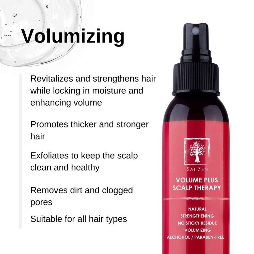 Sai Zen Volume Plus Scalp Therapy Spray applied on scalp for refreshing feel.