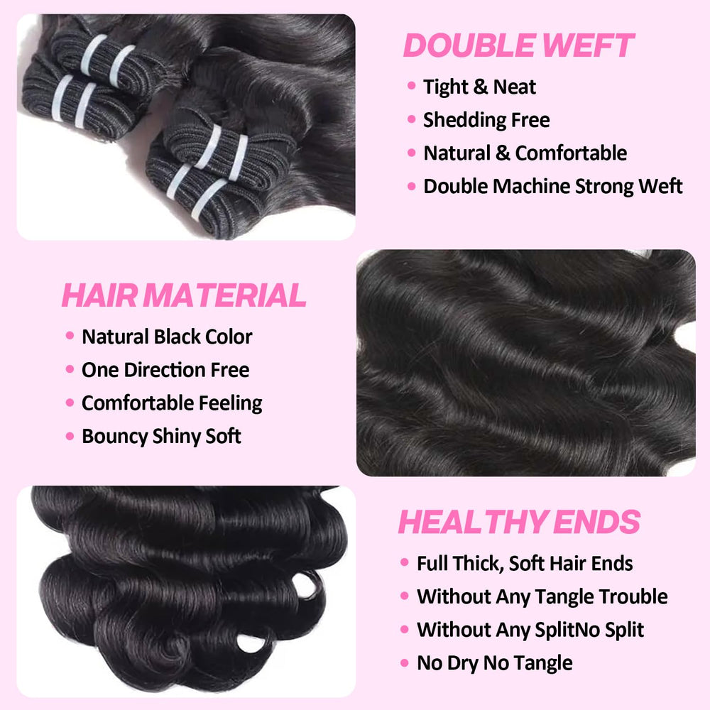 Saiclout 12A Brazilian virgin body wave bundles 22 inch for long natural flow.