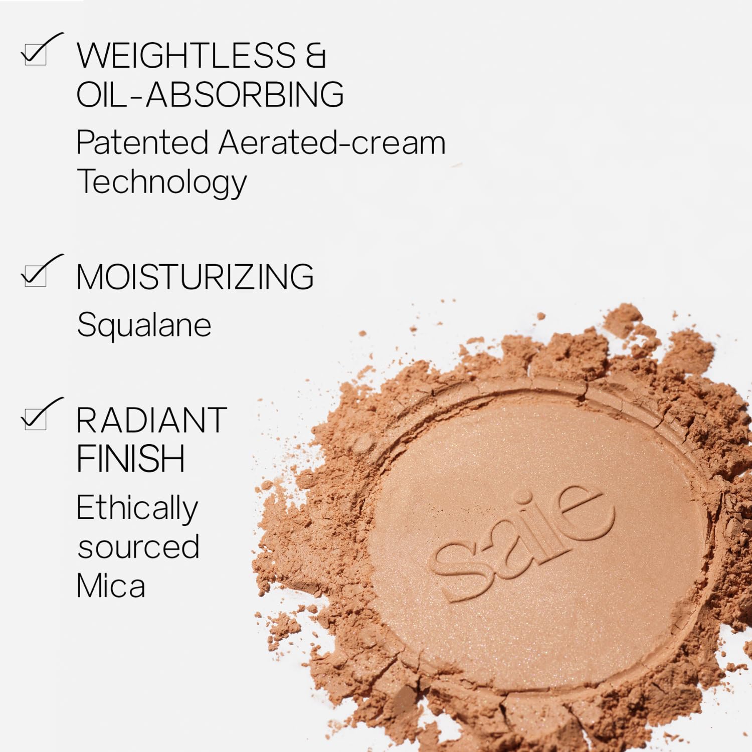 Saie Airset powder demonstrates hydrating squalane on skin after application