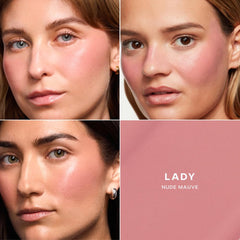 Saie Dew Blush Lady on cheek shows sheer color and easy blendability