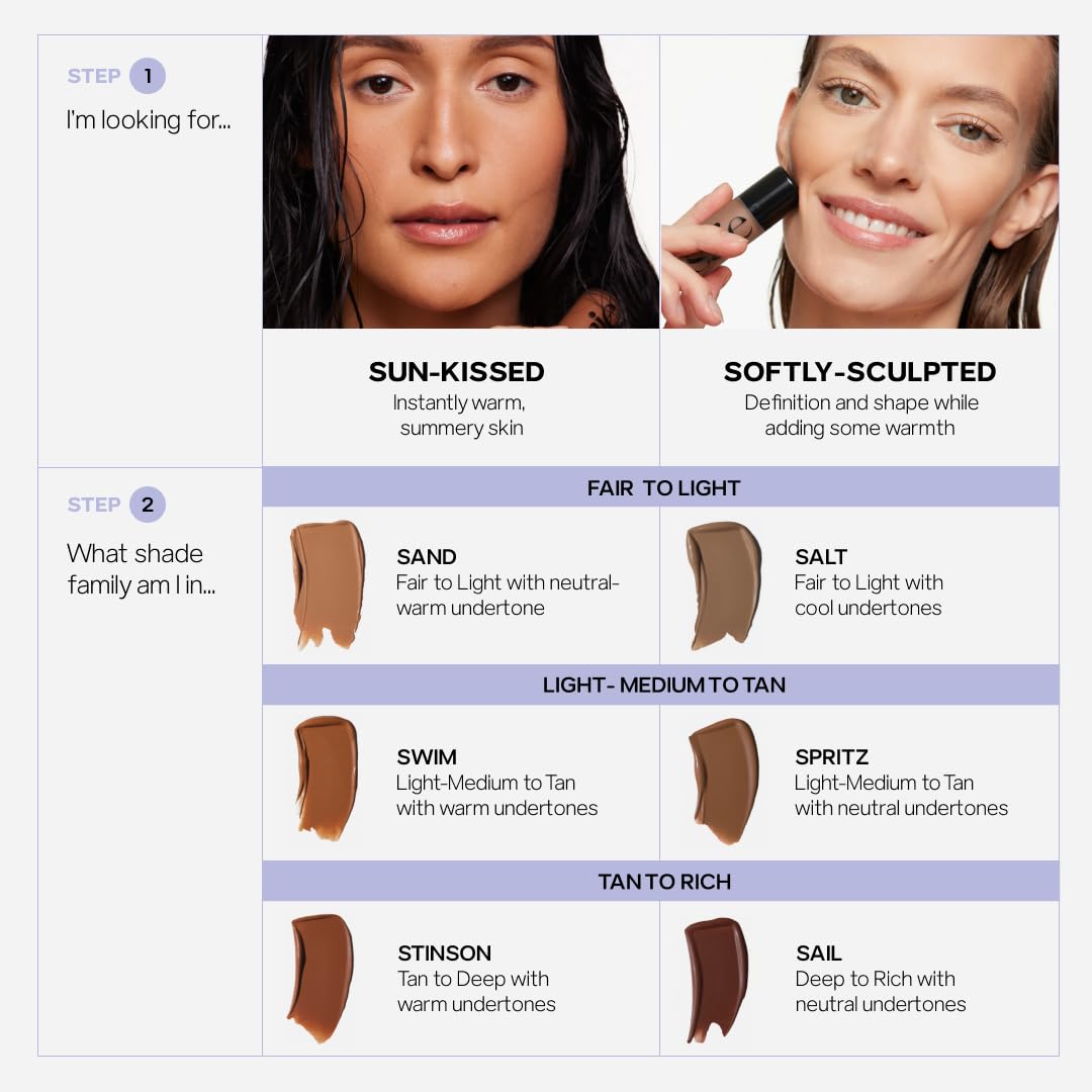 Sand shade from Saie Dew Bronze suits warm-to-neutral tones.
