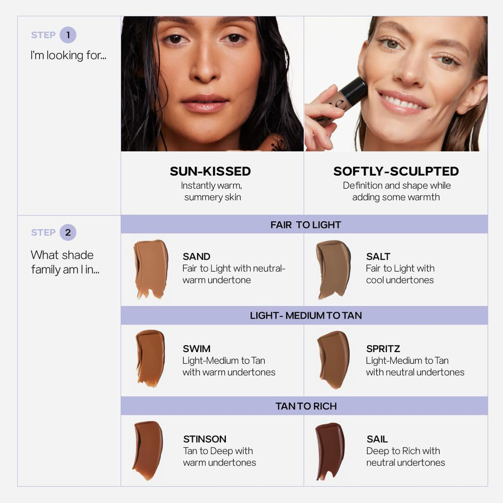 Sand shade from Saie Dew Bronze suits warm-to-neutral tones.