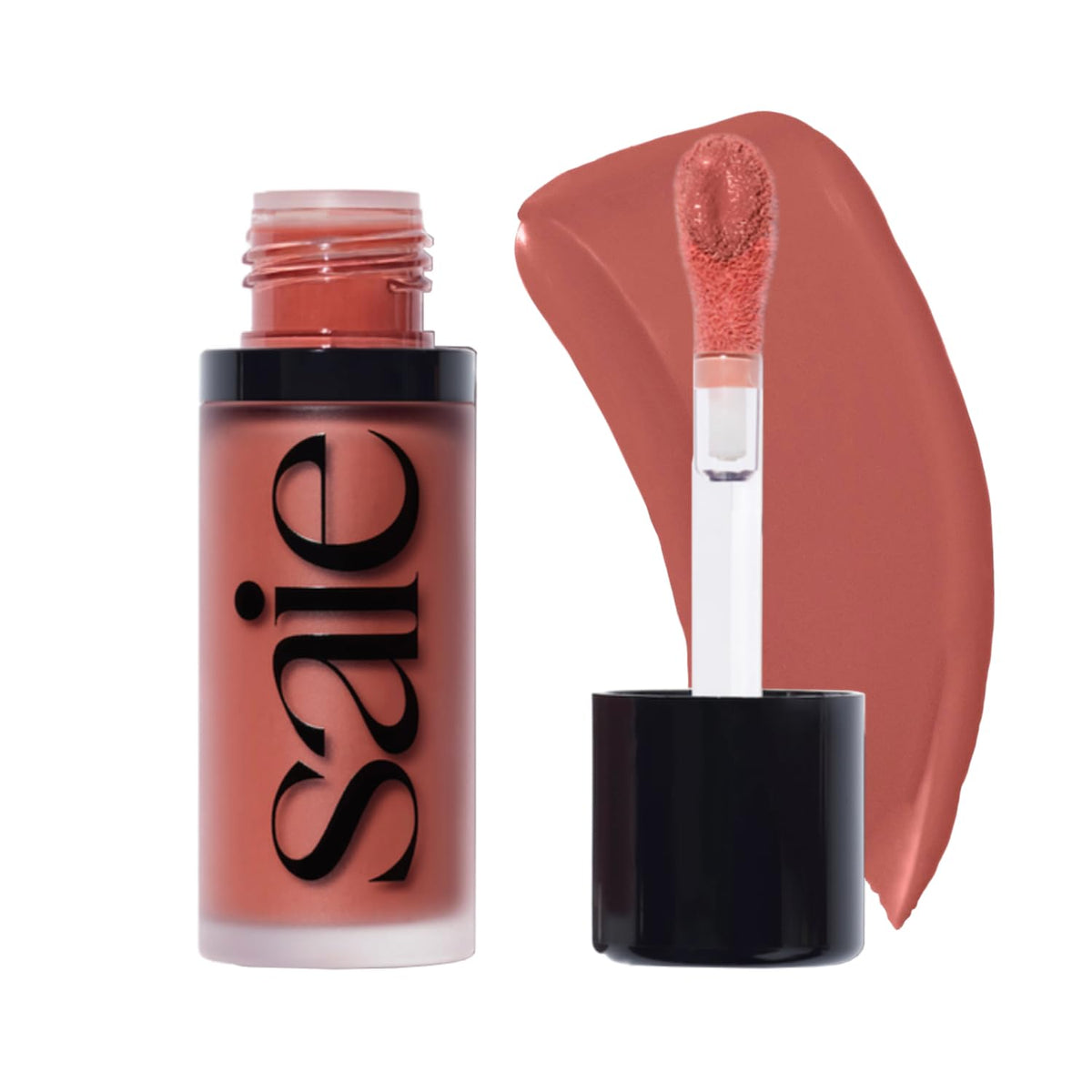 Saie Dew Liquid Blush bottle close-up for on-the-go color