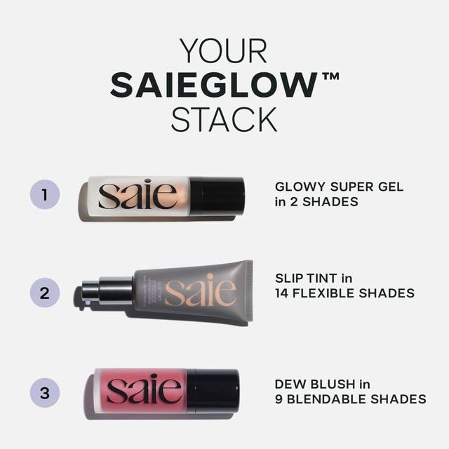 Saie Dew Liquid Blush long-lasting color with subtle glow.