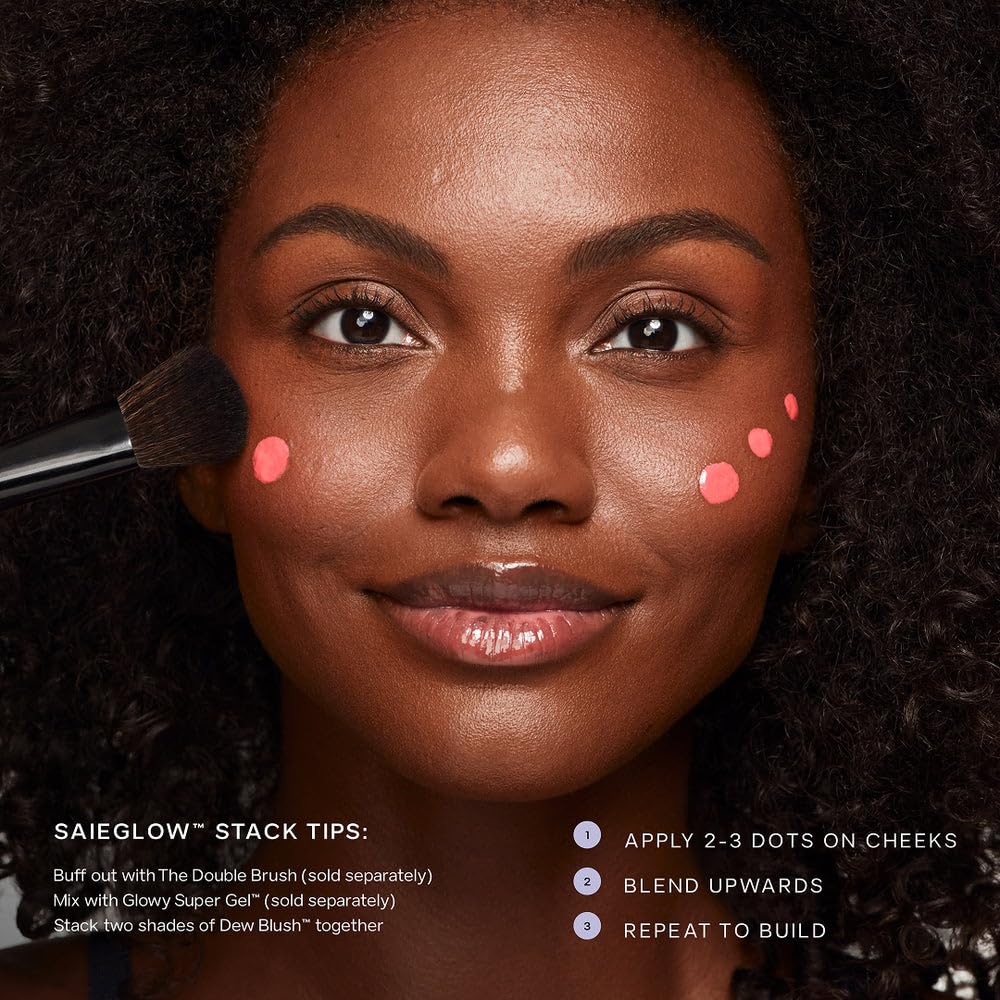 Saie Dew Liquid Blush Spicy Terracotta swatch for warm, dimensional glow.