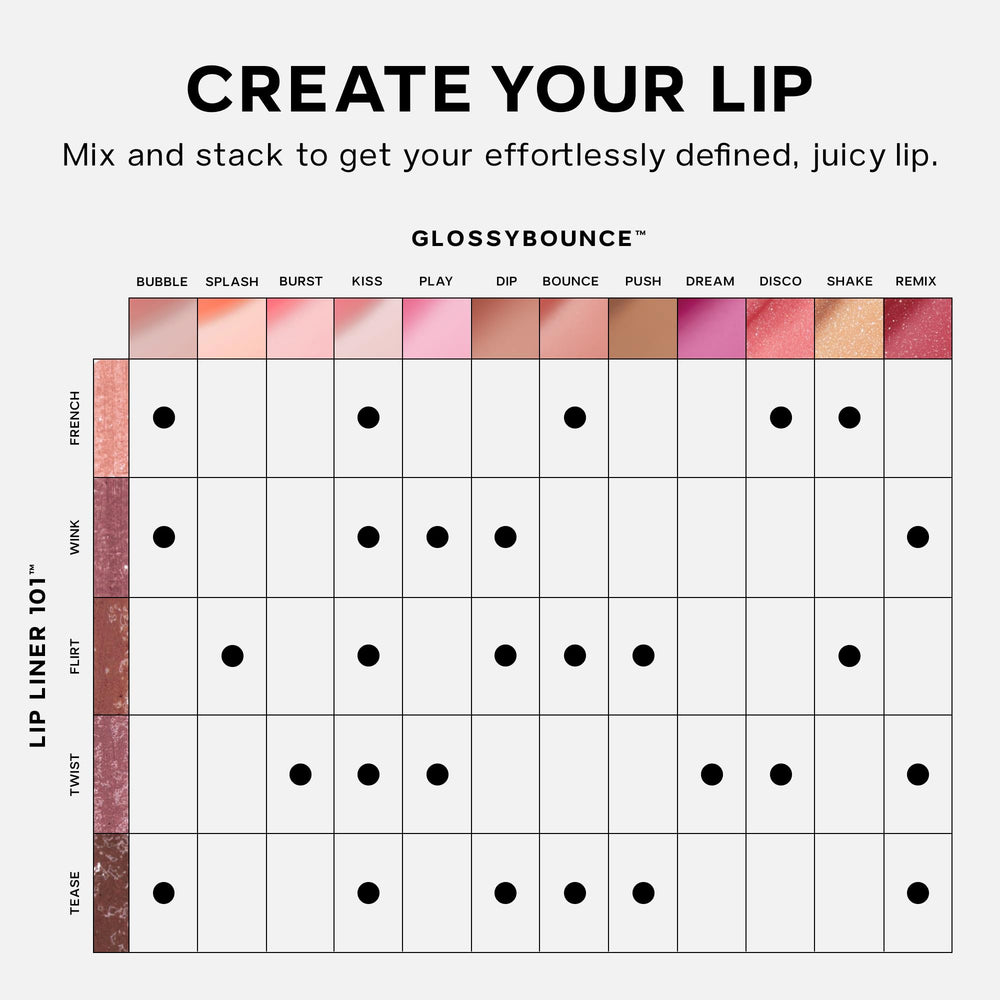 Saie Glossybounce on lips layers well over lipstick for extra shine.