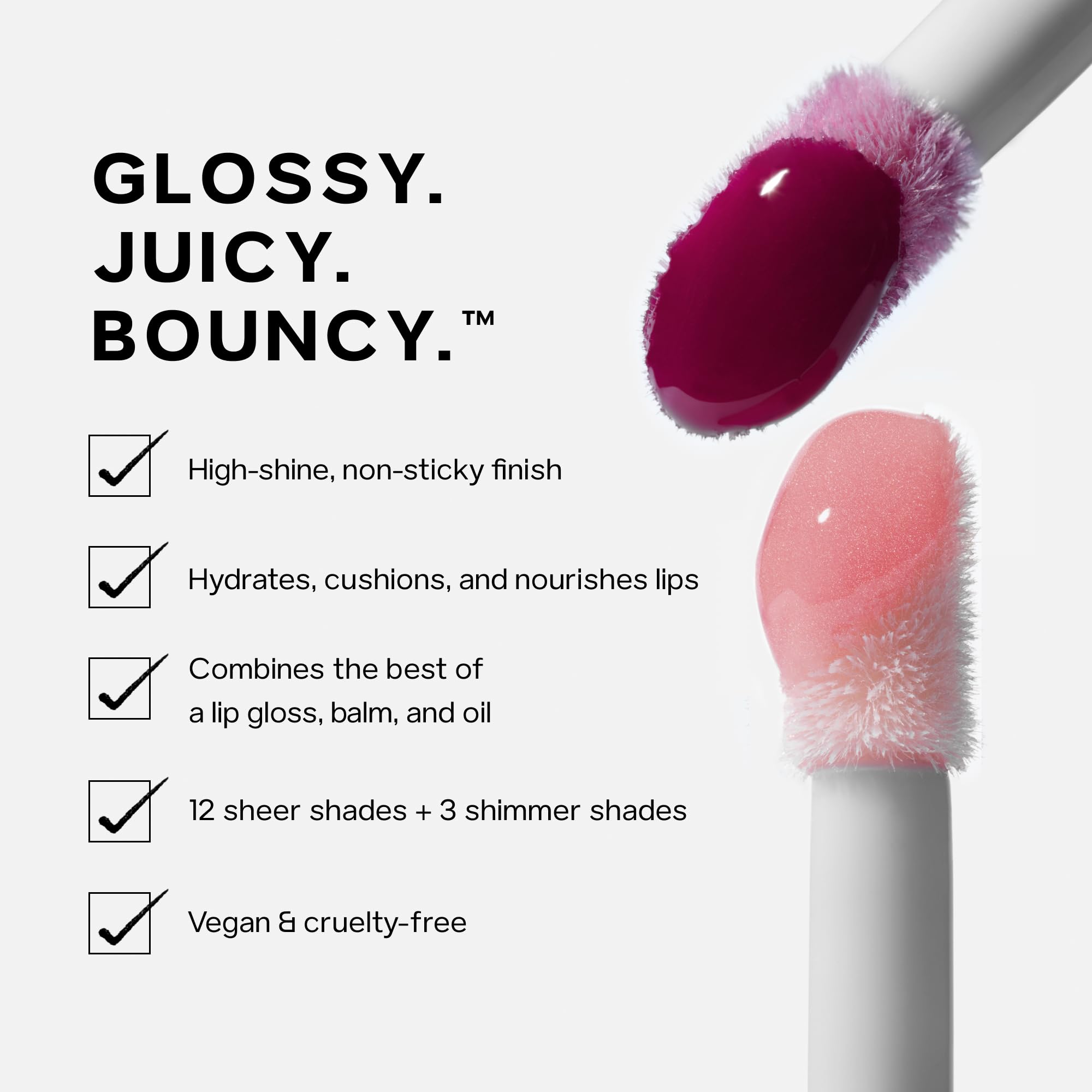 Saie Glossybounce non-sticky plush finish on lips