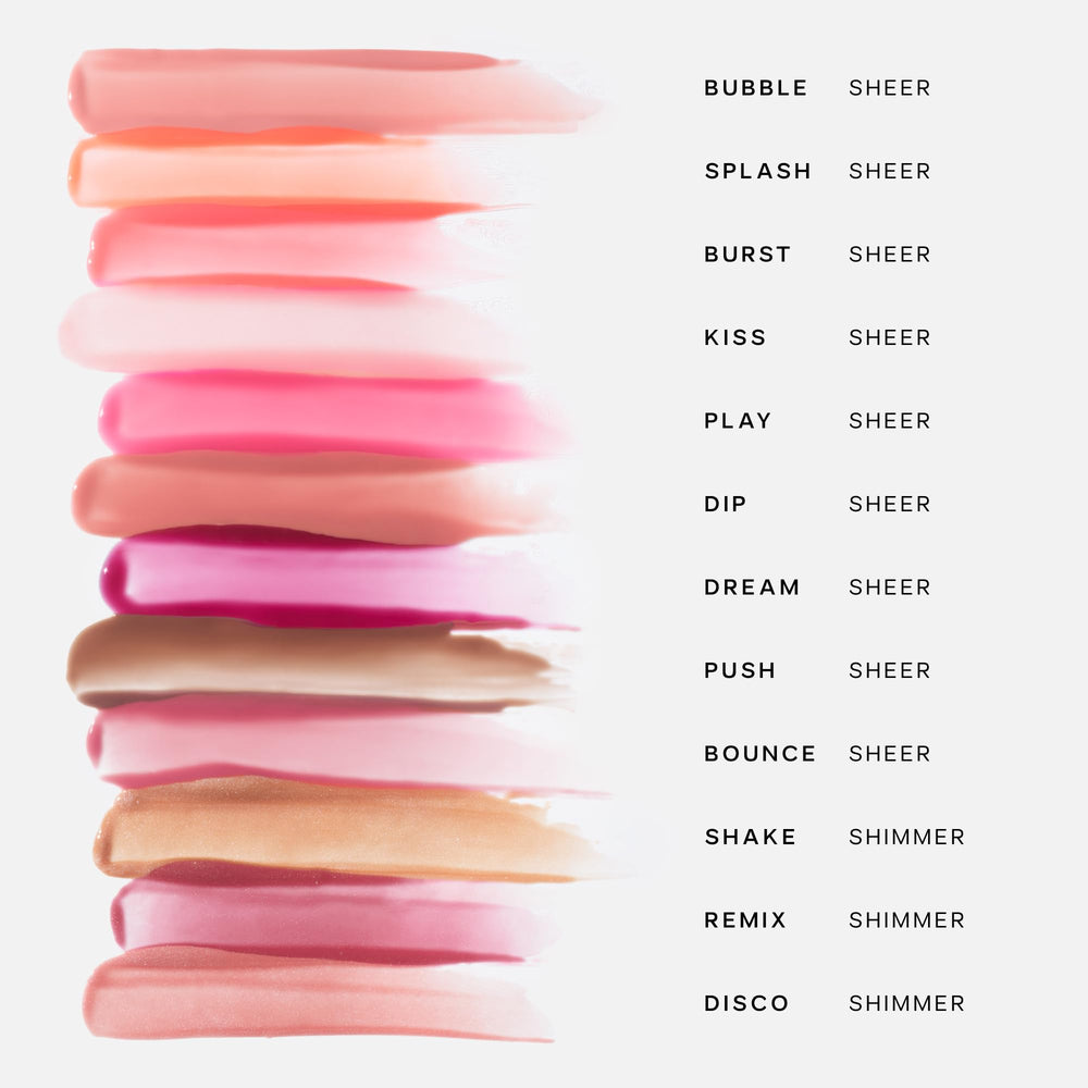 Saie Glossybounce tinted swatch reveals subtle color and hydration.