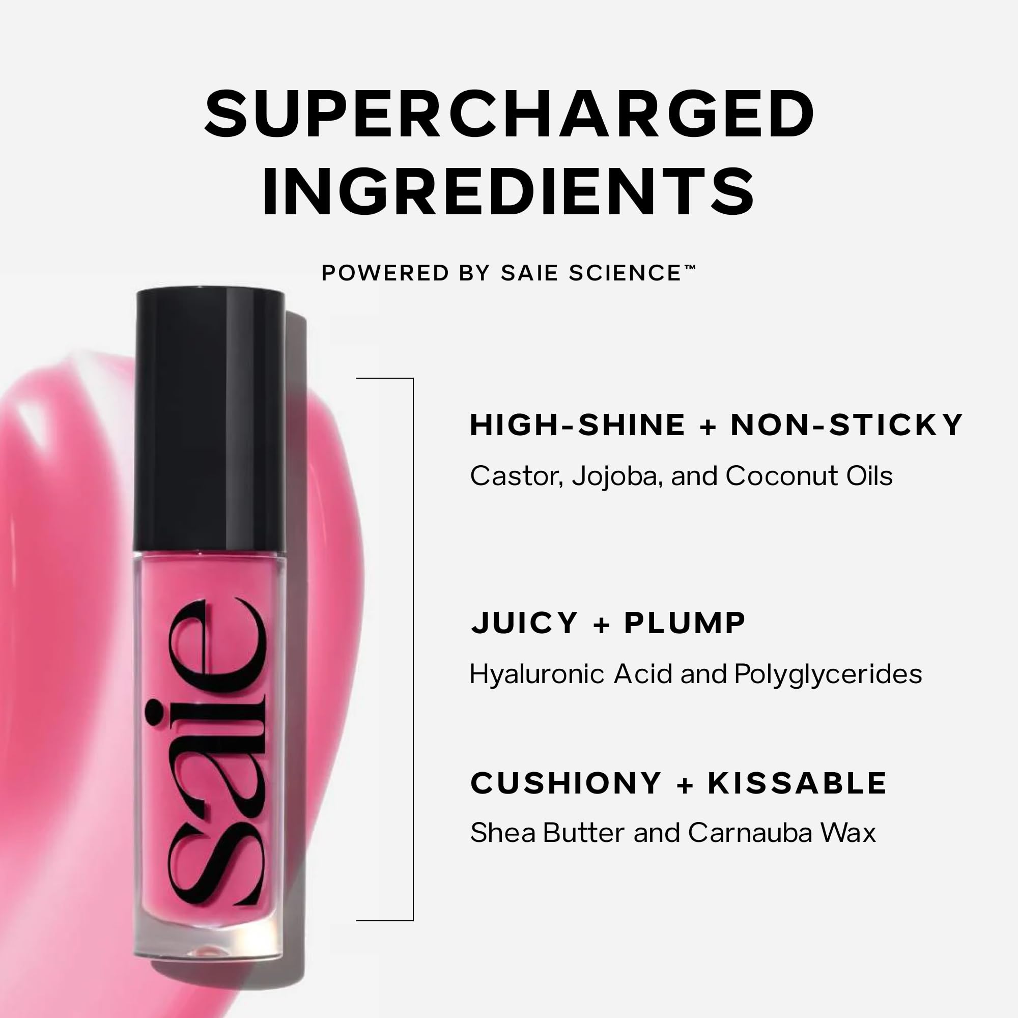 Saie Glossybounce label confirms vegan, cruelty-free and clean ingredients.