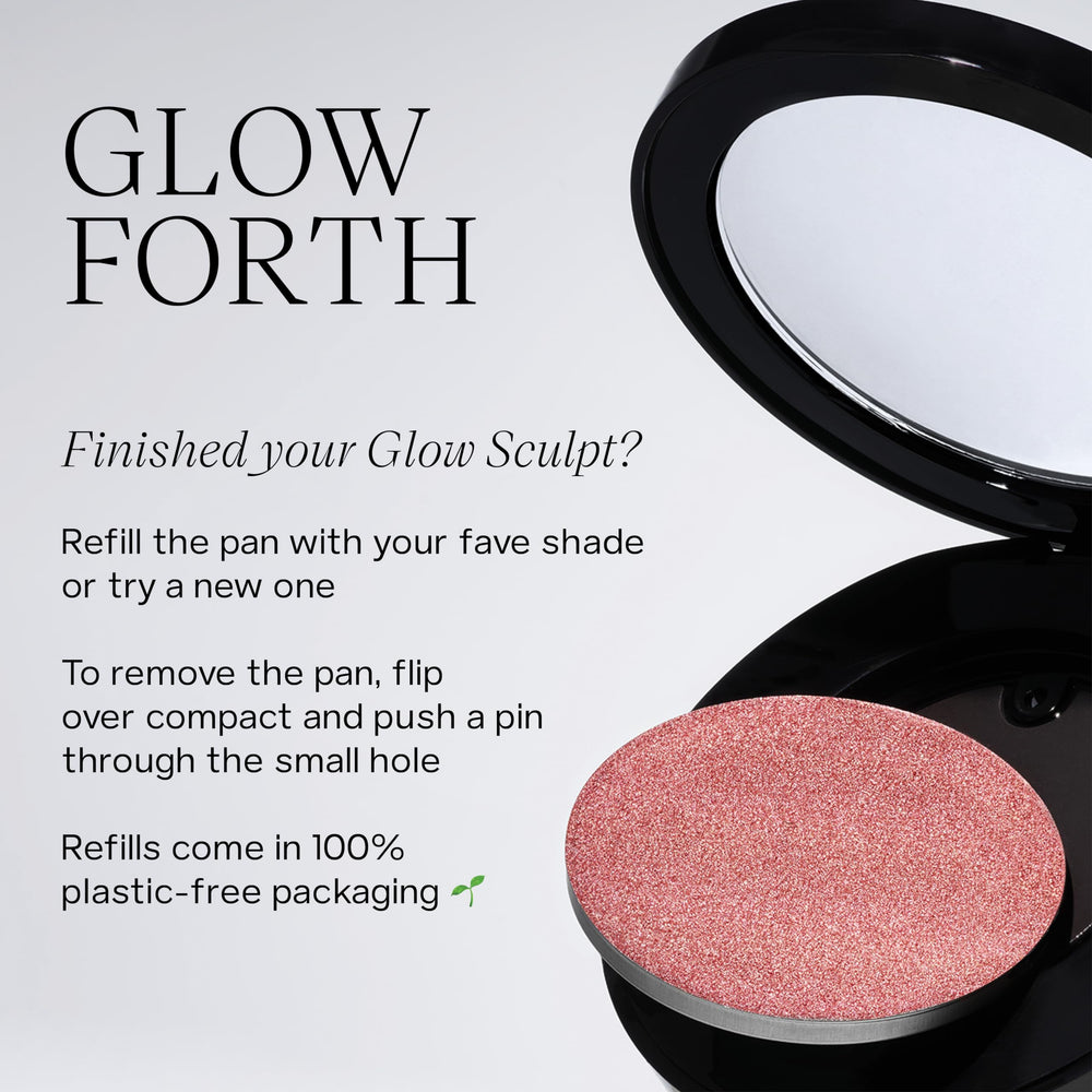 Saie Glow Sculpt refillable pan supports eco-friendly upkeep.