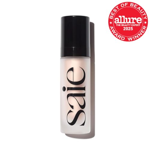 Applying Saie Glowy Super Gel drops for a dewy finish with foundation