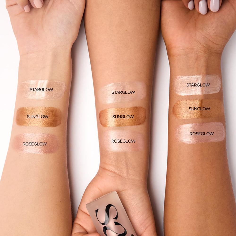 Saie Glowy Super Gel being mixed into foundation for a lit-from-within finish.