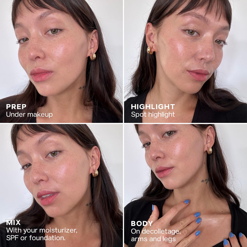 Saie Glowy Super Gel mixed with foundation for luminosity.