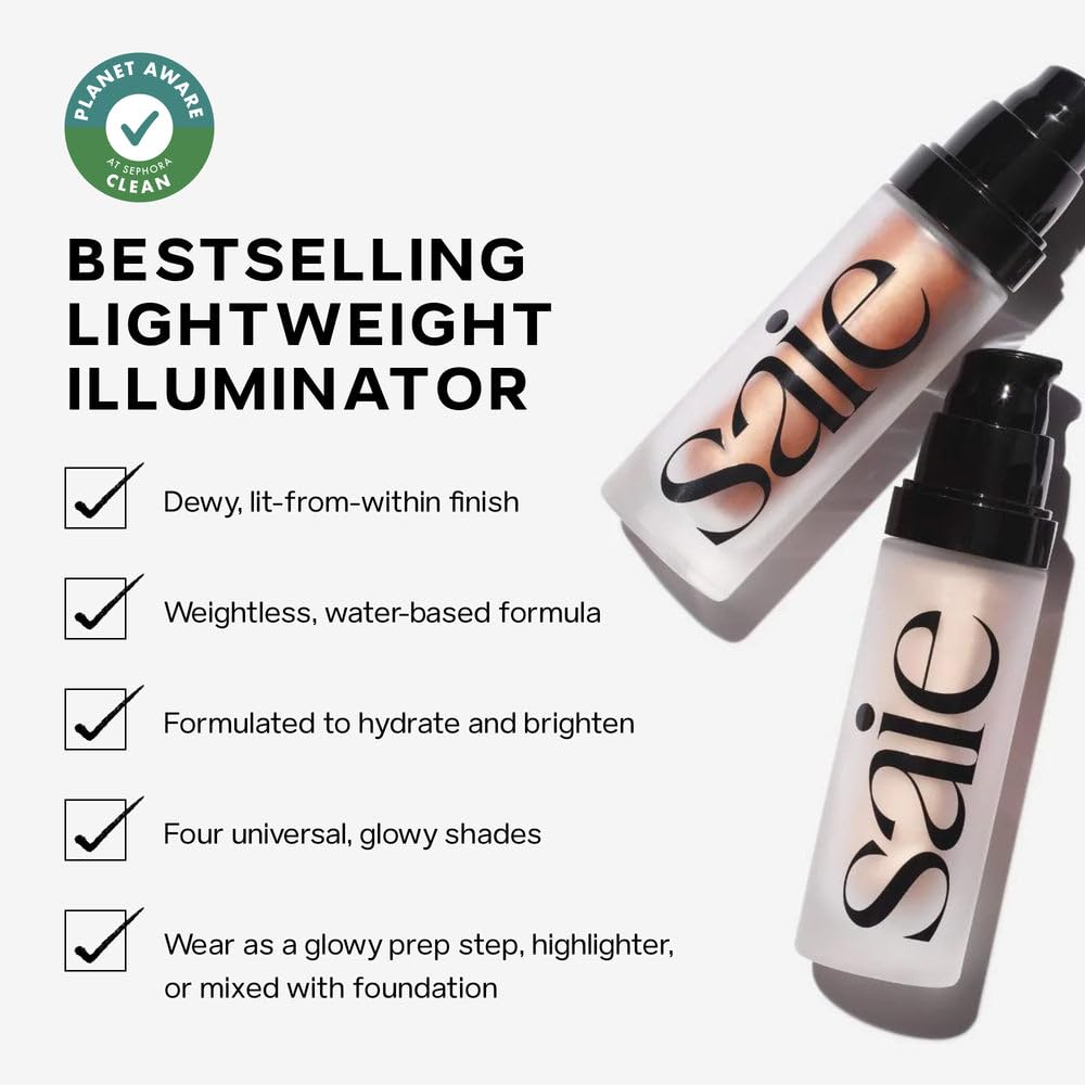 Saie Glowy Super Gel Warmglow on skin reveals dewy glow and versatile highlighting