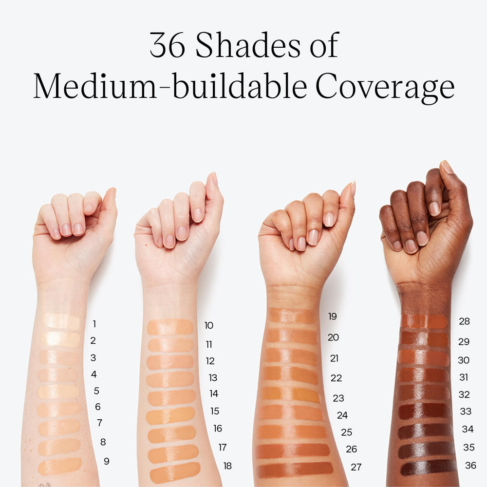 Saie Glowy Super Skin Tint application demo shows press-and-blend technique.