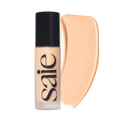 Saie Glowy Super Skin Tint bottle showcases lightweight hydration and a luminous finish.