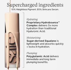 Saie Glowy Super Skin Tint pump-action bottle demonstrates effortless dispensing.
