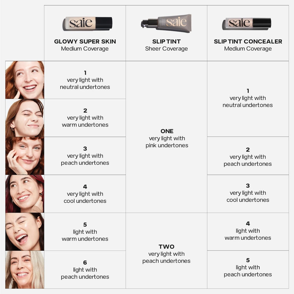 Saie Glowy Super Skin Tint on skin with dewy glow and weightless feel.