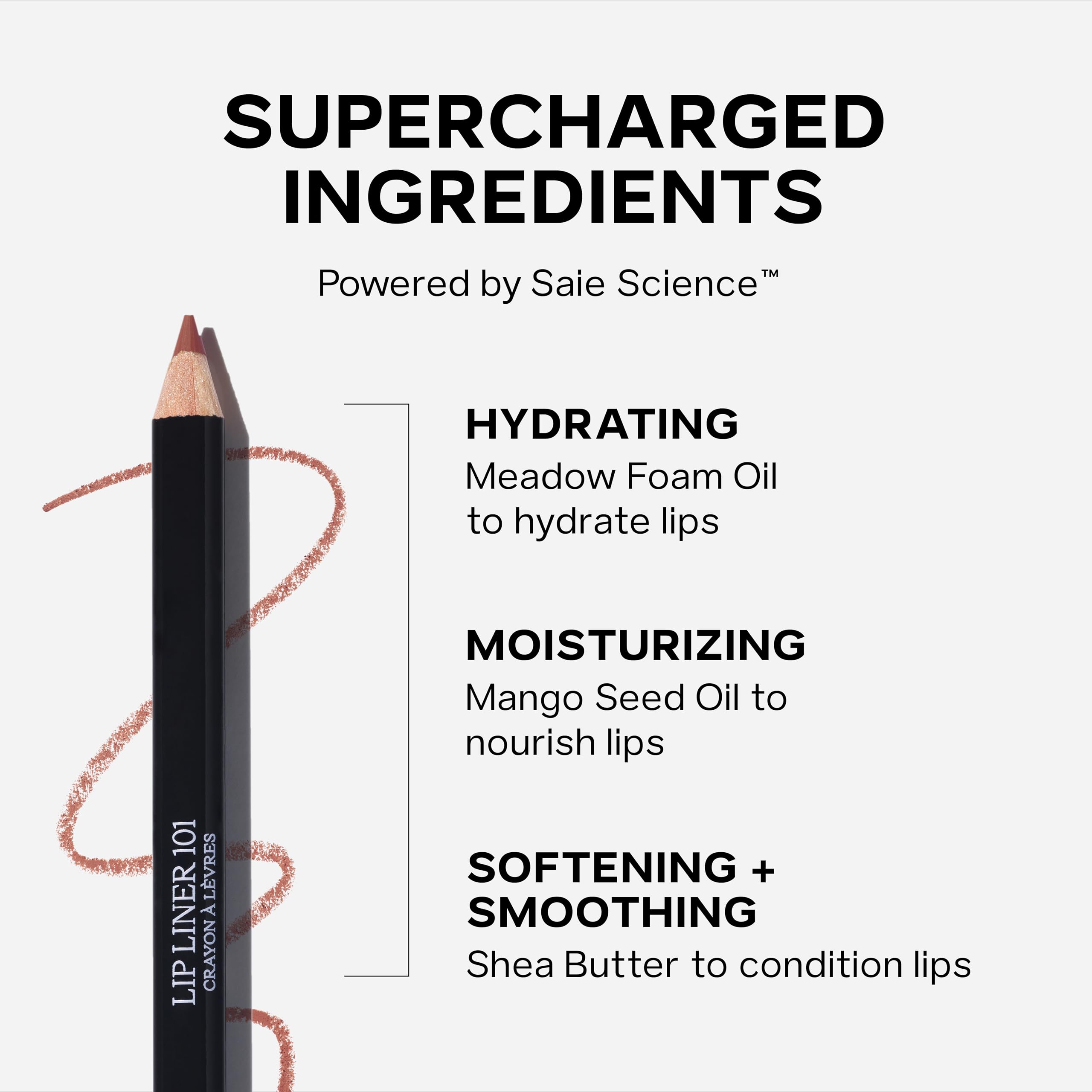 Saie Lip Liner 101 jojoba-oil hydration with smooth pencil tip