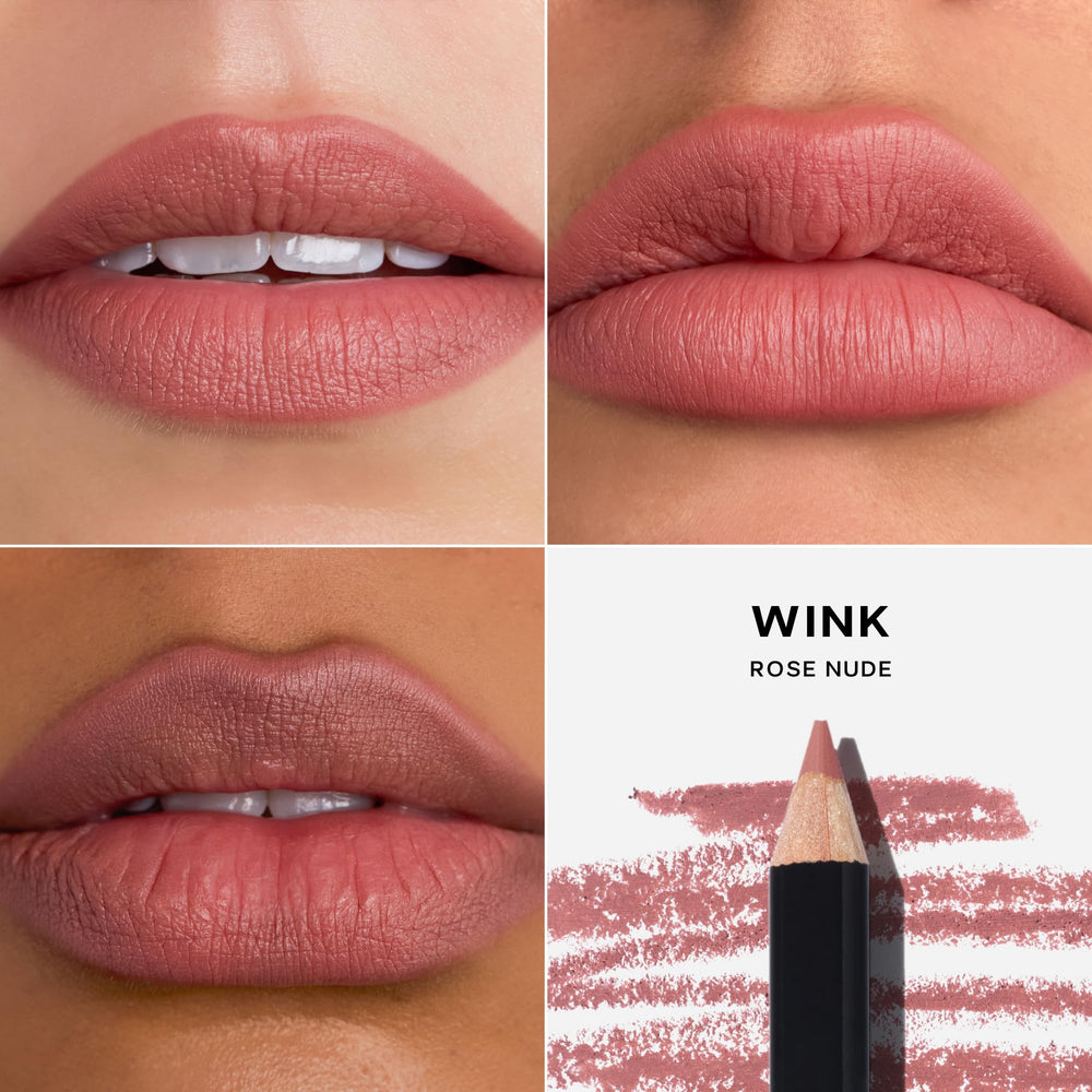 Saie Lip Liner 101 swatches on skin show natural framed look