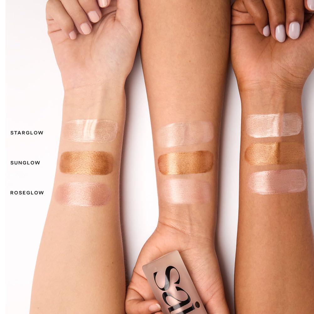 Saie Mini Glowy Roseglow trio pack delivers rosy luminosity with buildable sheen.