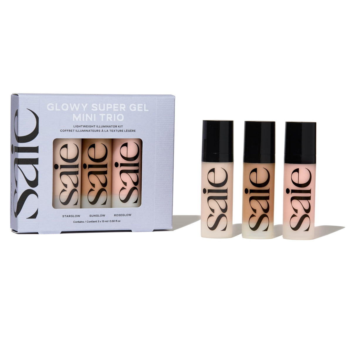 Saie Mini Glowy Starglow trio pack adds soft radiance for everyday glow.
