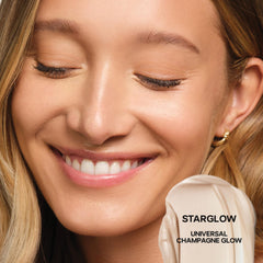 Saie Glowy Gel on cheek for dewy glow
