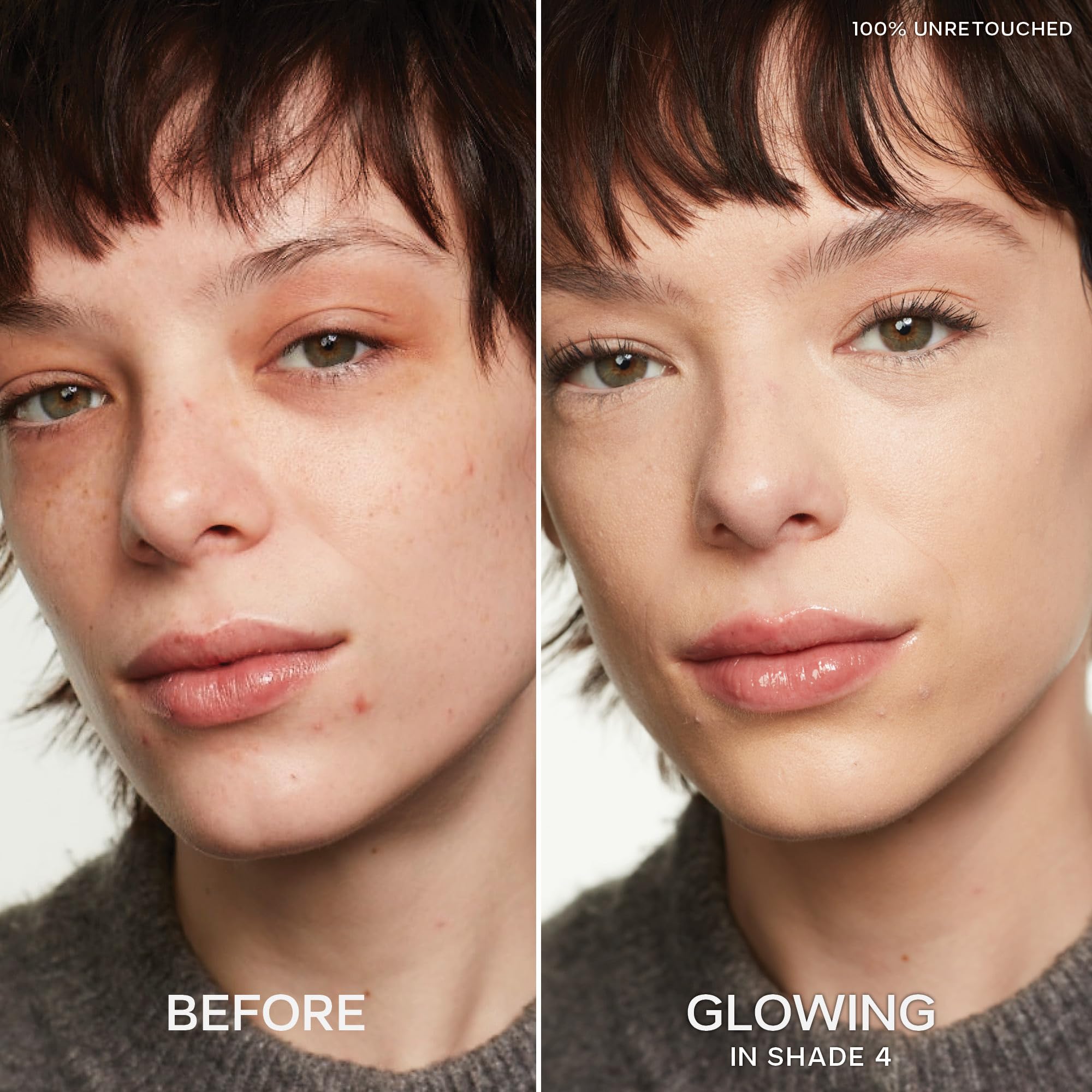 Saie Slip Tint concealer on blemish demonstrates medium coverage.