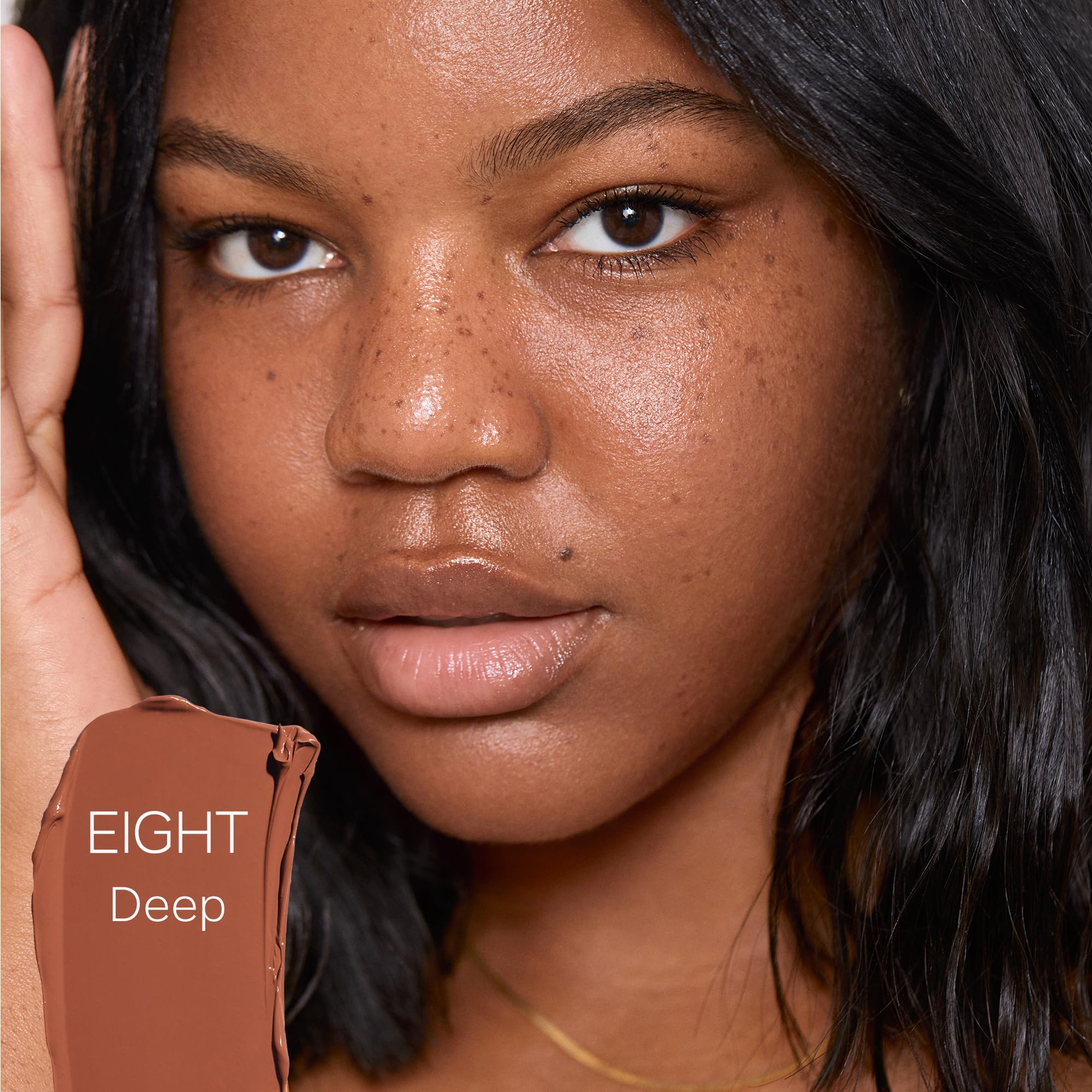 Shade Eight swatches showing a deep warm undertone for matching.