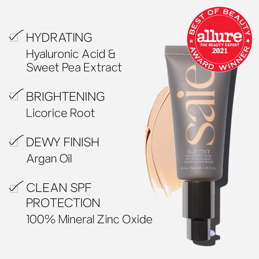 Saie Slip Tint hydration swatch showing hyaluronic acid moisture