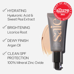 Saie Slip Tint hydration swatch showing hyaluronic acid moisture