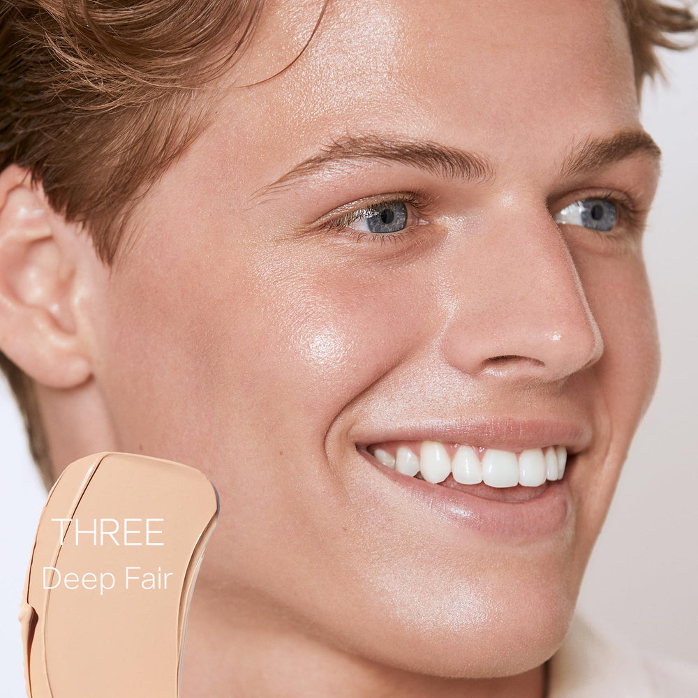 Saie Slip Tint skin swatch shows peach undertones on light to medium skin.