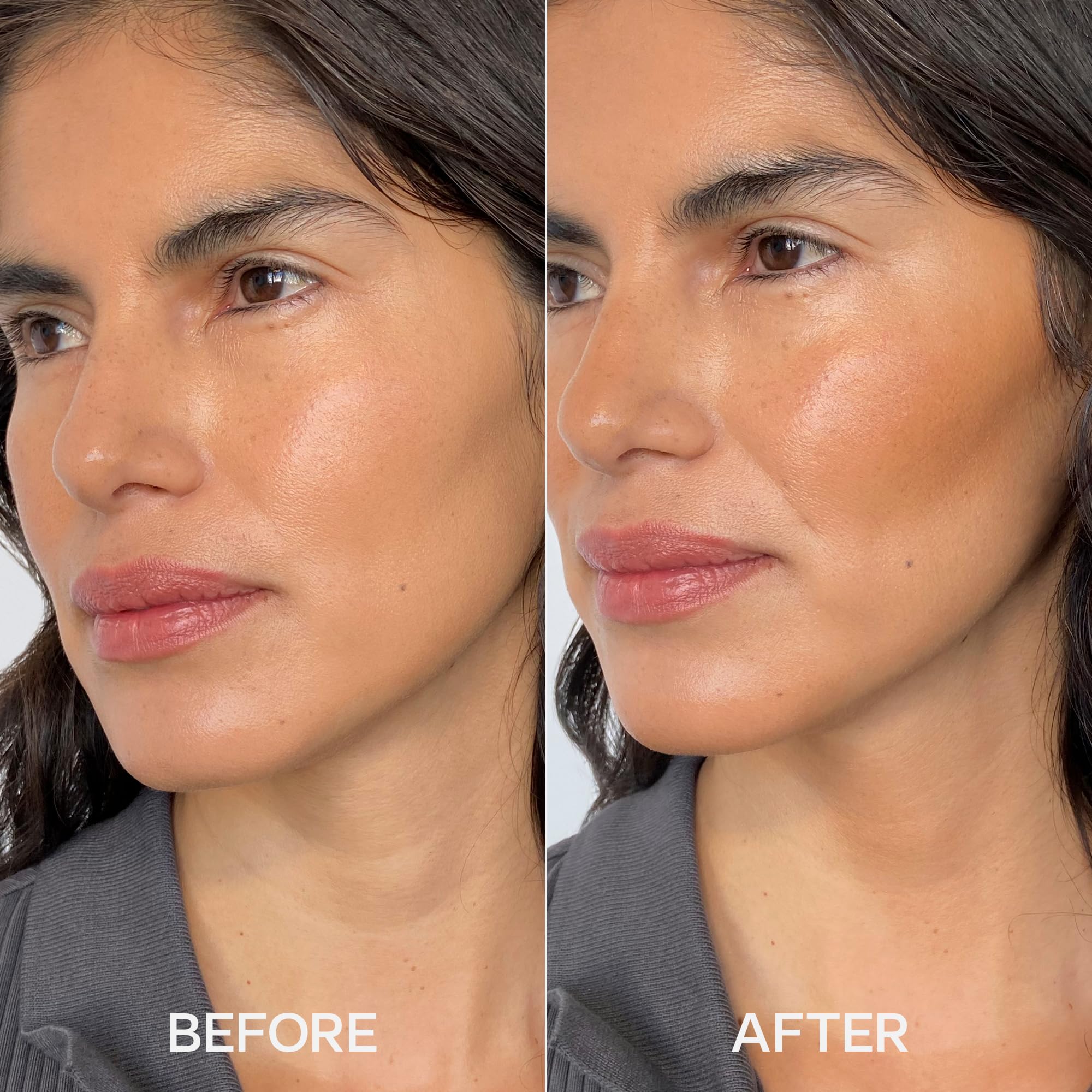Saie Sun Melt bronzer on the nose bridge for subtle luminous contour
