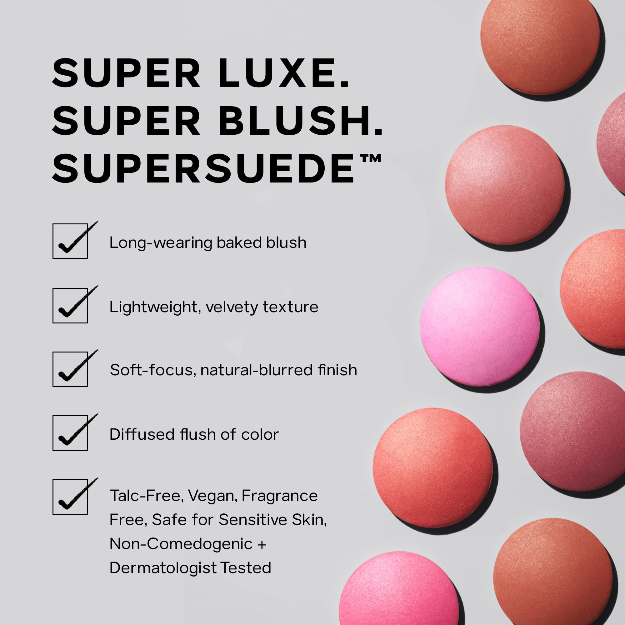Saie SuperSuede blush close-up of soft texture and breathable finish.