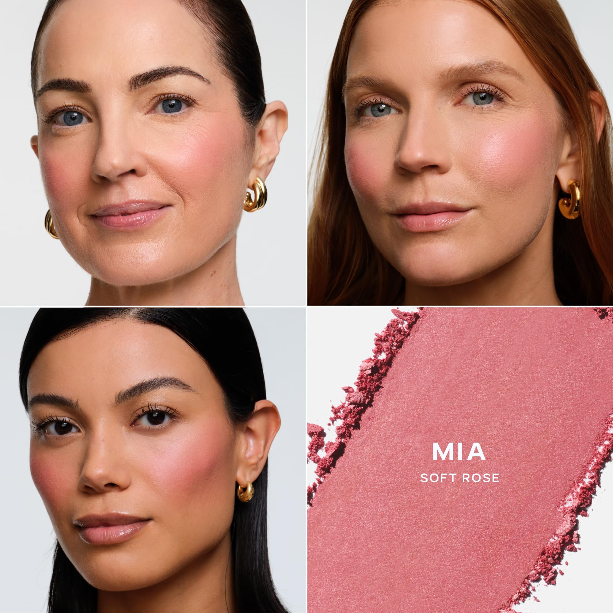 Saie SuperSuede baked blush on apples of cheeks for soft, buildable color.