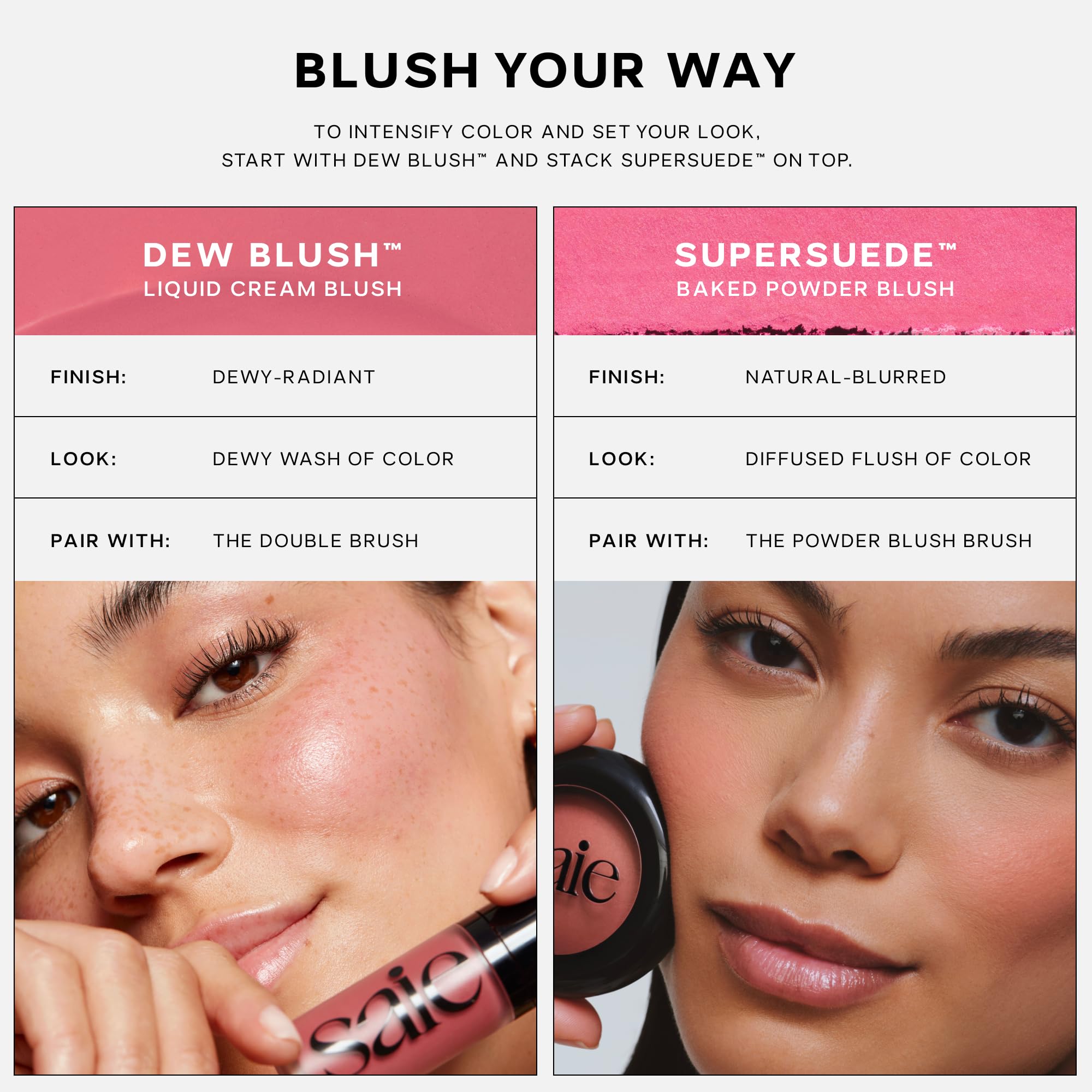 Paraben-free, cruelty-free Saie SuperSuede Amore blush.